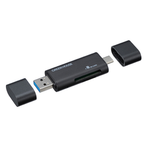 グリーンハウス USB Type-C + USB Type A コンパクト カードリーダ/ライタ ブラック GH-CRACA-BK グリーンハウス USB Type-C + USB Type A コンパクト カードリーダ/ライタ ブラック GH-CRACA-BK