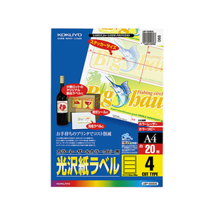 コクヨ カラーLBP&コピー用光沢紙ラベルA4 4面 20枚 F874890-LBP-G6905-イメージ1