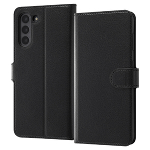 レイアウト Galaxy S21 5G用耐衝撃 手帳型ケース シンプル マグネット ブラック/ブラック RT-GS21ELC1/BB-イメージ1