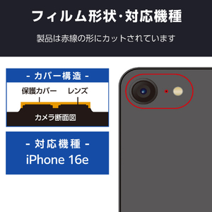エレコム iPhone17e/16e用 カメラレンズカバー ガラス クリア PM-A25SFLLP1CR-イメージ2