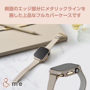 エレコム Apple Watch Series 10(42mm)用フルカバーケース プレミアムガラス/高透明/ゴールドライン &me グレージュ AW-24BFCGJGB-イメージ4