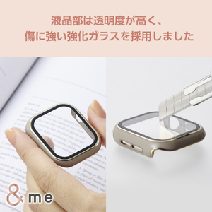 エレコム Apple Watch Series 10(42mm)用フルカバーケース プレミアムガラス/高透明/ゴールドライン &me グレージュ AW-24BFCGJGB-イメージ5