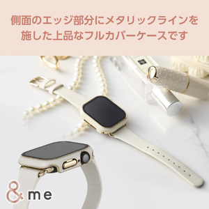エレコム Apple Watch Series 10(42mm)用フルカバーケース プレミアムガラス/高透明/ゴールドライン &me ホワイト AW-24BFCGJWH-イメージ4