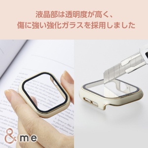 エレコム Apple Watch Series 10(42mm)用フルカバーケース プレミアムガラス/高透明/ゴールドライン &me ホワイト AW-24BFCGJWH-イメージ5