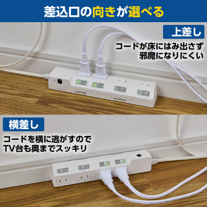エルパ 耐雷電源タップ4個口3m ブレーカー付き ホワイト WLK-R43BW-イメージ3