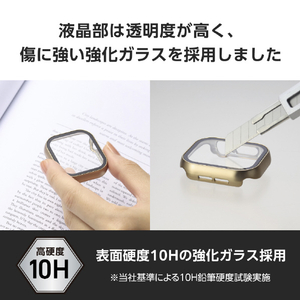 エレコム Apple Watch Series 10(42mm)用フルカバーケース プレミアムガラス/高透明/メタリック ゴールド AW-24BFCGPGD-イメージ5