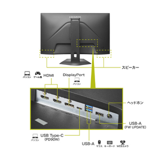 I・Oデータ 90W給電USB Type-C搭載 31．5型液晶ディスプレイ LCD-CU322V-F-イメージ3