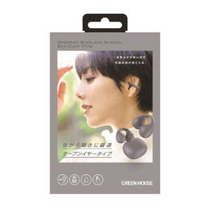 グリーンハウス オープンイヤー型ワイヤレスイヤフォン イヤーカフタイプ グレー GH-OWSB-GY-イメージ4
