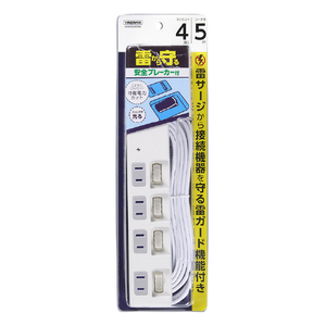 ヤザワ 雷ガｰド付4個口節電タップ5m ホワイト H4BKS445WH-イメージ2