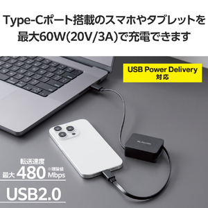 エレコム USB2．0ケーブル(巻取り、C-C) ブラック MPA-CCRLA07BK-イメージ7