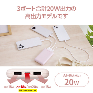 エレコム 薄型コンパクトモバイルバッテリー(10000mAh/20W/C×1+A×2) ピンク DE-C44-10000PN-イメージ5