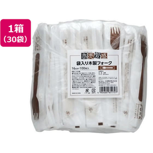 大和物産 木製 紙完封 フォーク 100本×30袋 FCE637A-065172-イメージ1