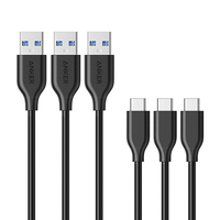 ANKER PowerLine USB-C & USB-A 3．0 ケーブル(0．9m) 3本セット ブラック B8163013
