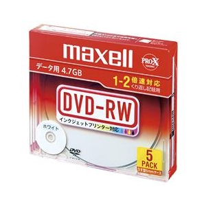 マクセル データ用DVD-RW 4．7GB 1-2倍速 インクジェットプリンタ対応 5枚パック DRW47PWBS1P5SA:ﾏｸｾﾙ-イメージ1