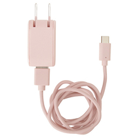 クオリティトラストジャパン USB-A×2ポート スリムACアダプタ 計2．4A Type-Cケーブル付属(1m) ピンク QTC024PK