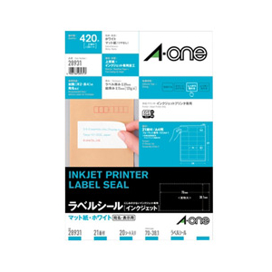 エーワン ラベルシール(インクジェット) A4判 21面 20シート(420片)入り ホワイト A-ONE.28931.プリンタラベル エーワン ラベルシール(インクジェット) A4判 21面 20シート(420片)入り ホワイト A-ONE.28931.プリンタラベル