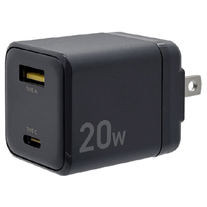 ラスタバナナ PD20W対応 Type-C1ポート/USB1ポート AC充電器 チャコールグレー RACCA20W02CGRY-イメージ1