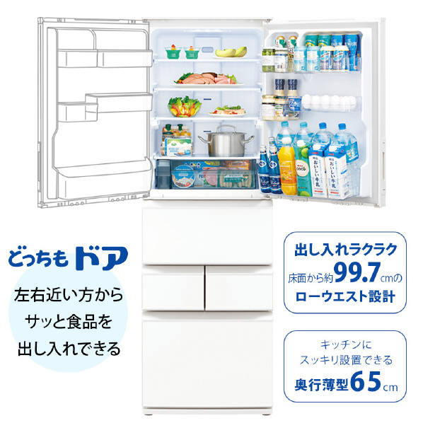 シャープ 408L 5ドア冷蔵庫 プラズマクラスター冷蔵庫 マットオフホワイト SJP410MW 408L