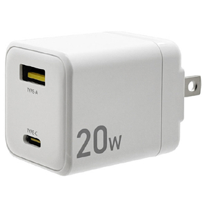 ラスタバナナ PD20W対応 Type-C1ポート/USB1ポート AC充電器 ホワイト RACCA20W02WH-イメージ1
