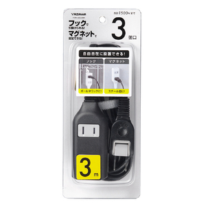 ヤザワ 裏面フックマグネット付タップ3個口3m ブラック H4HJS303BK-イメージ3