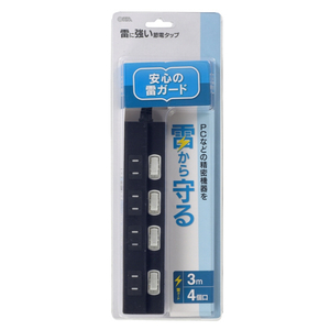 オーム電機 雷に強い節電タップ 4個口(3m) ブラック HS-TPK43PBT-K-イメージ2
