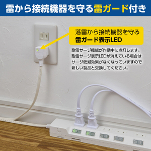 エルパ 耐雷スイッチ付きタップ 6個口2m e angle select ホワイト WLK-R62SWE5-イメージ6