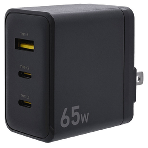 ラスタバナナ PD65W対応 Type-C2ポート/USB1ポート AC充電器 チャコールグレー RAC2CA65W01CGRY-イメージ1