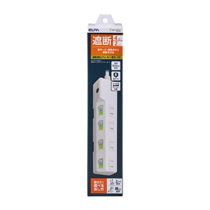 エルパ 耐雷スイッチ付きタップ 4個口2m ブレーカー内臓 e angle select ホワイト WLK-R42BWE5-イメージ1