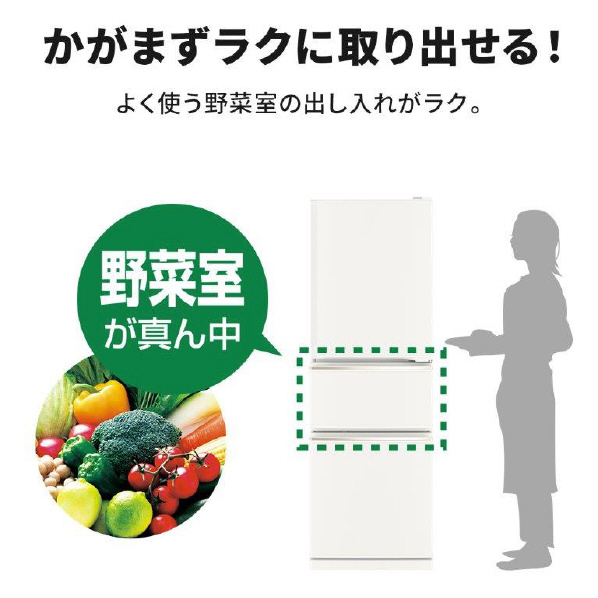 三菱 【右開き】272L 3ドア冷蔵庫 マットホワイト MR-CX27K-W 右開き 272L