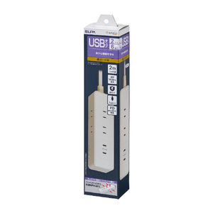 エルパ USBタップ 雷ガード 6個口2m Type-C2ポート PD20W e angle select ホワイト WL-6322SUCWE5-イメージ1