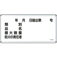 日本緑十字社 標識 類別・品名・防火の責任者 300×600 スチール FC416GK-8248099
