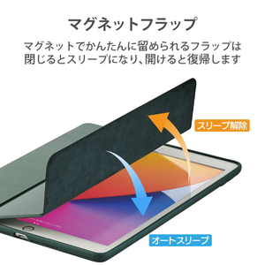 エレコム iPad 10．2インチ(2020年モデル/2019年モデル)用フラップケース/Pencil収納/スリープ対応 グリーン TBWA19RWVSAGN-イメージ8