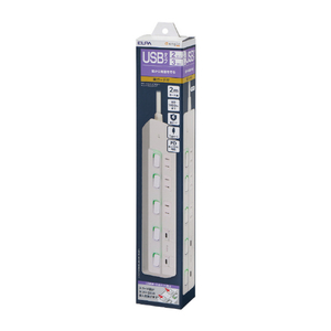 エルパ USBスイッチ付きタップ 雷ガード 3個口2m Type-C2ポート PD20W e angle select ホワイト WBL-32SUC2PDWE5-イメージ1