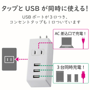 エレコム モバイルUSBタップ(縦向き) ホワイト MOT-U05-2132WH-イメージ3