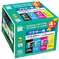 エコリカ リサイクルインクカートリッジ(ブラザーLC10-4PK互換) 4色パック (ブラック/シアン/マゼンタ/イエロー) ECI-BR104P/BOX