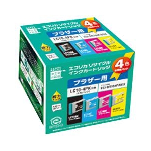 エコリカ リサイクルインクカートリッジ(ブラザーLC10-4PK互換) 4色パック (ブラック/シアン/マゼンタ/イエロー) ECI-BR104P/BOX-イメージ1