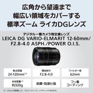 パナソニック LEICA DG VARIO-ELMARIT 12-60mm / F2．8-4．0 ASPH． / POWER O．I．S． デジタルカメラ_Gシリーズ交換レンズ ブラック H-ES12060A-イメージ2