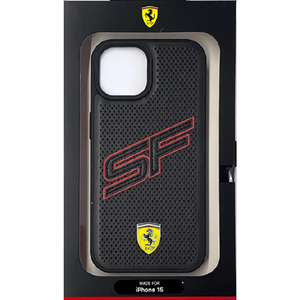FERRARI iPhone 15用SF ロゴ入り 背面ケース ブラック FEHCP15SPINK-イメージ1