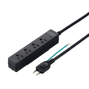 ヤザワ 3Pマグネットフック付タップ4個口2m ブラック H5HJKP402BK-イメージ1