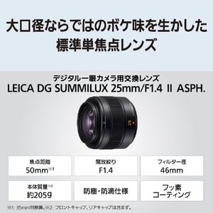 パナソニック LEICA DG SUMMILUX 25mm / F1．4 II ASPH． LEICA DG SUMMILUX ブラック H-XA025A-イメージ2