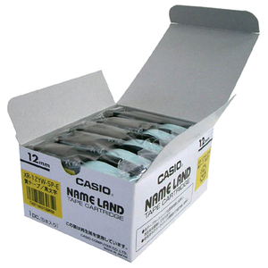 カシオ XR-12YW-5P-E ネームランド用テープ(黄テープ・12mm幅)5本入り