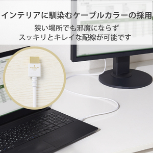 エレコム 家具調カラーPremiumHDMIケーブル(2．0m) ホワイト DH-HDP14EY20WH-イメージ4