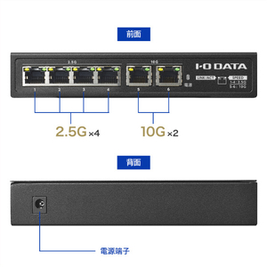 I・Oデータ 10G/2．5G マルチギガ対応アンマネージスイッチングハブ R-BSH-X2Q4SR-イメージ3