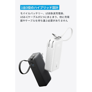 Anker Power Bank (10000mAh, Fusion, Built-In USB-C ケーブル) ピンク A1637N51-イメージ2