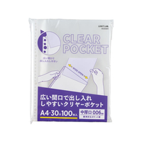 リヒトラブ 広い間口で出し入れしやすいクリヤーポケット A4 30穴 100枚 FCJ933V-G49250