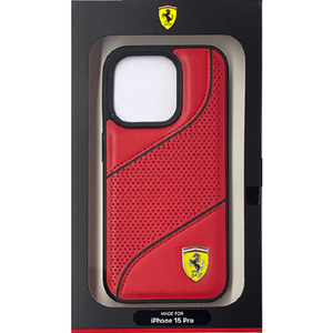 FERRARI iPhone 15 Pro用PUレザー 背面ケース レッド FEHCP15LPWAR-イメージ1