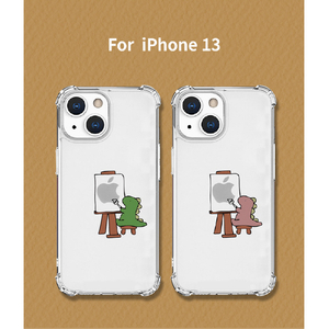 AKAN iPhone 13用ソフトタフケース おしごとザウルス―画家 グリーン AK20971I13-イメージ11