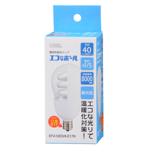 オーム電機 電球形蛍光灯 E17口金 全光束500lm(8W一般電球タイプ) 昼光色相当 EFA10ED/8-E17N-イメージ1