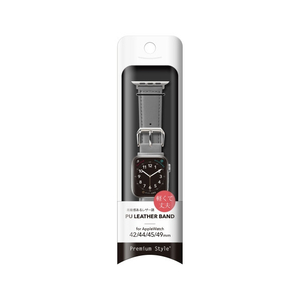 PGA Apple Watch 49/46/45/44/42mm用PUレザーバンド グレー PGAW49PU02GY-イメージ2