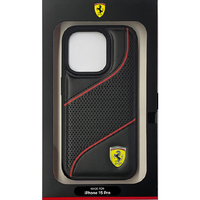 FERRARI iPhone 15 Pro用PUレザー 背面ケース ブラック FEHCP15LPWAK